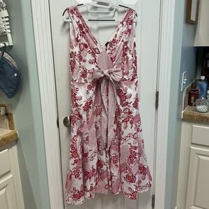 Bila SZ M Red White Midi Sleeveless Sun Dress 100% Cotton Tie Front
